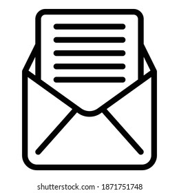 Abrir icono de correo electrónico. Icono de vector de correo abierto de esquema para diseño web aislado en fondo blanco