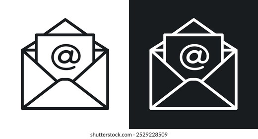 Icono de correo electrónico abierto en color negro de línea delgada. ilustración de símbolos de Vector simple plano.