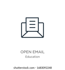 Open email icon. Thin linear open email outline icon isolated on white background from education collection. Line vector sign, symbol for web and mobile