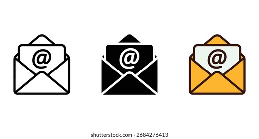 Vector de icono de correo electrónico abierto. Ilustración vectorial de comunicación digital y de correspondencia en línea.