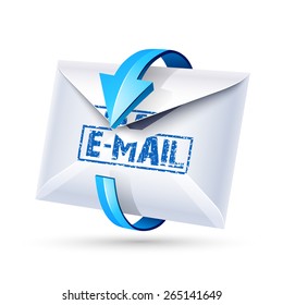 Abrir carta de correo electrónico con flecha azul aislada en blanco. Ilustración del vector