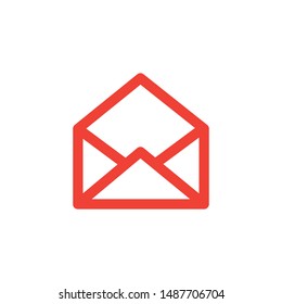 Open E-mail Line Red Icon On White Background. Red Flat Style Vector Illustration.