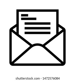 Open email or message thin line icon. Black envelope outline icon. Editable stroke vector.