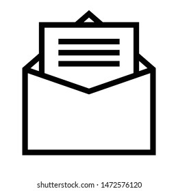 Open email or message thin line icon. Black envelope outline icon. Editable stroke vector.