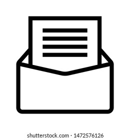 Open email or message thin line icon. Black envelope outline icon. Editable stroke vector.