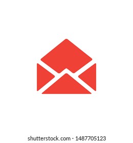 Open E-mail Red Icon On White Background. Red Flat Style Vector Illustration.