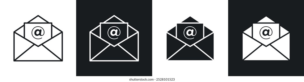 Abrir el icono de Vector de correo electrónico en blanco y negro