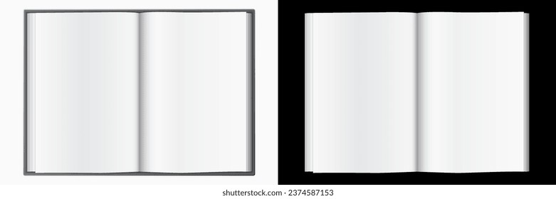Open empty book template. Blank white blank pages for notes and documentation new diary ready for vector entries