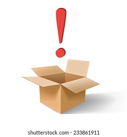 An open empty box. Can be used for any of your design. Exclamation sign near the box.