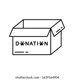 Open empty box with text donation. Linear icon. Black simple illustration. Contour isolated vector image on white background. Symbol for Help animals, pets, wildlife