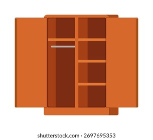 Aberto guarda-roupa marrom vazio com prateleiras e cabide ilustração de vista superior