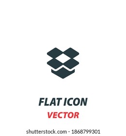 abrir el icono de la caja de cartón vacía en un estilo plano. Pictograma de ilustración de vector sobre fondo blanco. Símbolo aislado adecuado para concepto móvil, aplicaciones web, infografías, interfaz y diseño de aplicaciones.