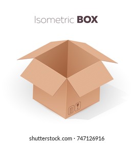 Open empty cardboard box isometric projection. Vector illustration on white background