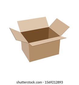 Open empty cardboard box for packaging isolated on white background. Vector illustration