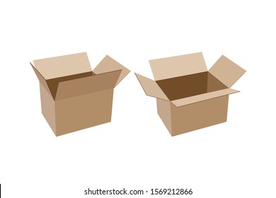 Open empty cardboard boxes for packaging isolated on white background. Vector illustration