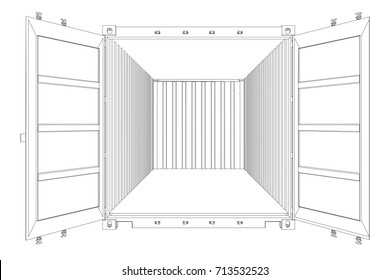 Open Empty Cargo Container. Wire-frame Style. Vector Rendering Of 3d