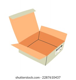 Open empty cartoon cardboard box flat icon. Vector illustration