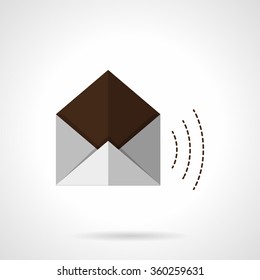 Open empty envelope with send sign. Sending email, mobile mailing button, digital marketing. Flat color style vector icon. Element for web design, business, mobile app.