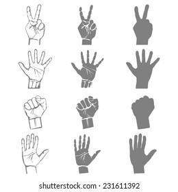 Open empty hands holding protect giving gestures icons set isolated vector illustration