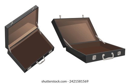 Open empty isometric suitcase vector illustration