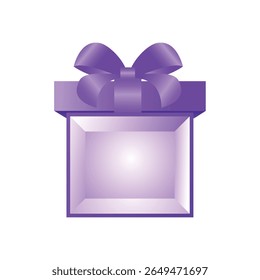 An open, empty, light-purple gift box with a darker-purple bow sits centered, bathed in soft, gradient light, creating a simple, inviting ambiance.