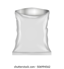 Open empty plastic bag of grey color with sealed bottom edge on white background isolated vector illustration