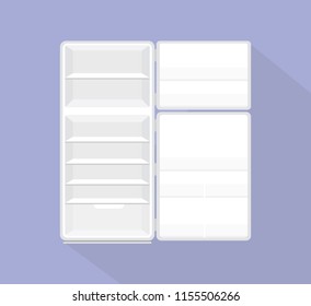 open empty refrigerator isolated with violet background and long shadow vector