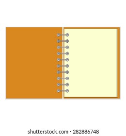 Open empty ring-bound notebook with orange cover isolated on white background