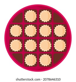 Open empty round pink box of chocolates for Valentine's Day.