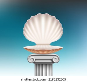 Open empty seashell without a pearl. vector mockup