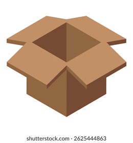 Open empty square cardboard box isometric view