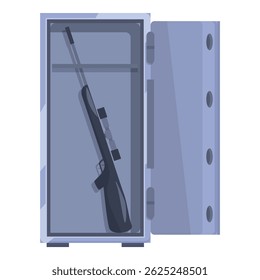 Abra la caja fuerte vacía de acero para las armas que almacenan con el rifle dentro en el fondo blanco