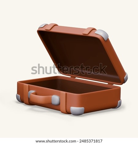 Open empty suitcase. Leather luggage bag with metal corners