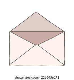 Open empty vintage envelope isolated on white background. Any other elements can be putted in. Vector flat graphic design element illustration