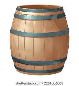 Open Empty Wooden Barrel Isolated Detailed Hand Drawn Painting Illustration