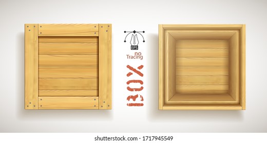 Open empty wooden vector container for supply storage