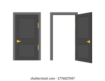 Open end closed door. Interior design. Business concept. Front view. Home office concept. Business success.