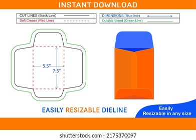 Open End Small Size Envelope Or Catalog Envelope 5.5x7.5 Inch Die Cut Template 