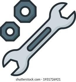 Open End Wrench with pair of bolt Concept Vector Color Icon Design, Motor Vehicle Service and automobile repair shop Symbol, Lorry spare parts Sign, auto mechanic stock illustration