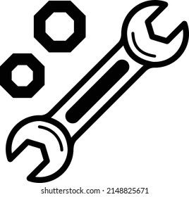 Open End Wrench with pair of bolts Concept Vector Icon Design, Motor Vehicle Service and automobile repair shop Symbol, Lorry spare parts Sign,  automotive technician equipment stock illustration