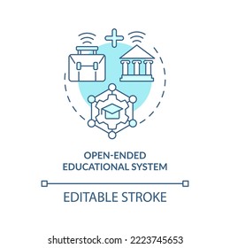 Open ended educational system turquoise concept icon. Benefit of non formal education abstract idea thin line illustration. Isolated outline drawing. Editable stroke. Arial, Myriad Pro-Bold fonts used