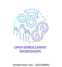 Open enrollment workshops blue gradient concept icon. Method for learning experience abstract idea thin line illustration. Access to knowledge. Isolated outline drawing. Myriad Pro-Bold font used