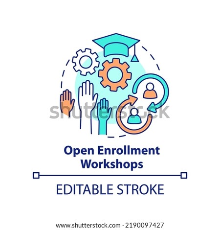 Open enrollment workshops concept icon. Method for learning experience abstract idea thin line illustration. Isolated outline drawing. Editable stroke. Arial, Myriad Pro-Bold fonts used