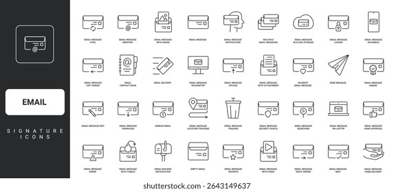 Open envelop and secure document, subscription, spam thin black symbols vector illustration. Email messages and marketing newsletter, mailbox app, mail letter send and edit line icon set.