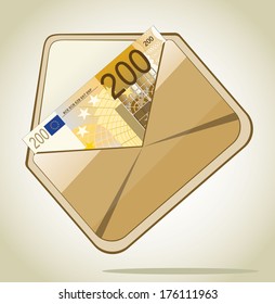Open envelope with 200 euro 