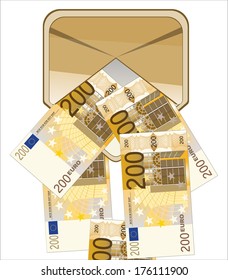 Open envelope with 200 euros