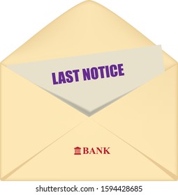 Open envelope with a bank reminder final notice