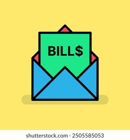 An open envelope with bill information. Isolated Vector illustration