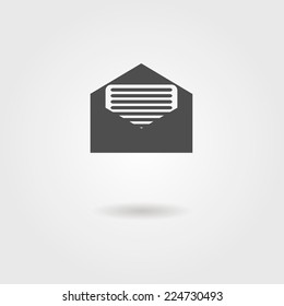 open envelope black icon with shadow. vector illustration