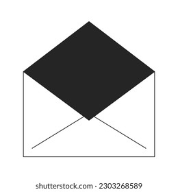 Open envelope with black inside flat monochrome isolated vector object. Envelope design. Mail letter. Editable black and white line art drawing. Simple outline spot illustration for web graphic design